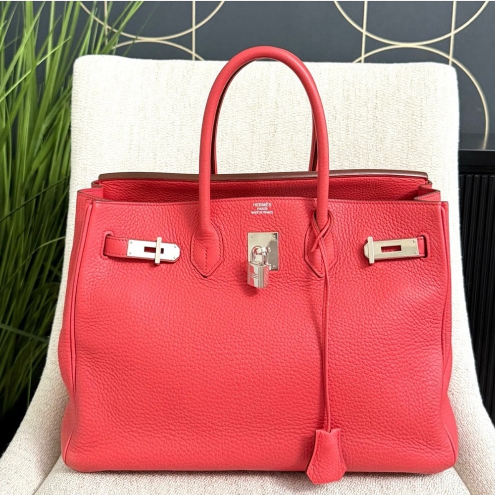 HERMES Birkin 35 bag pink leather authentic silver hardware tote - Picture 2 of 16